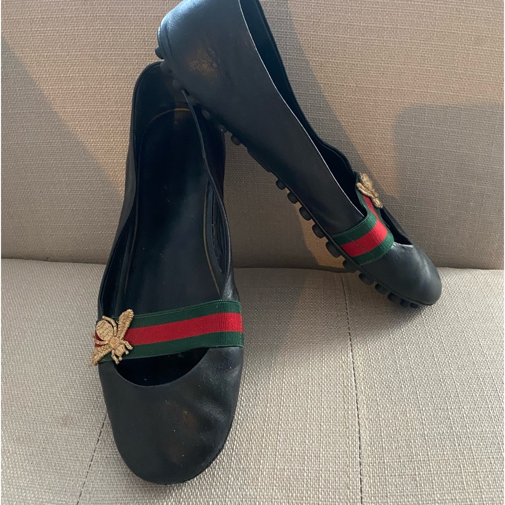 Gucci Web Accent Leather Flats